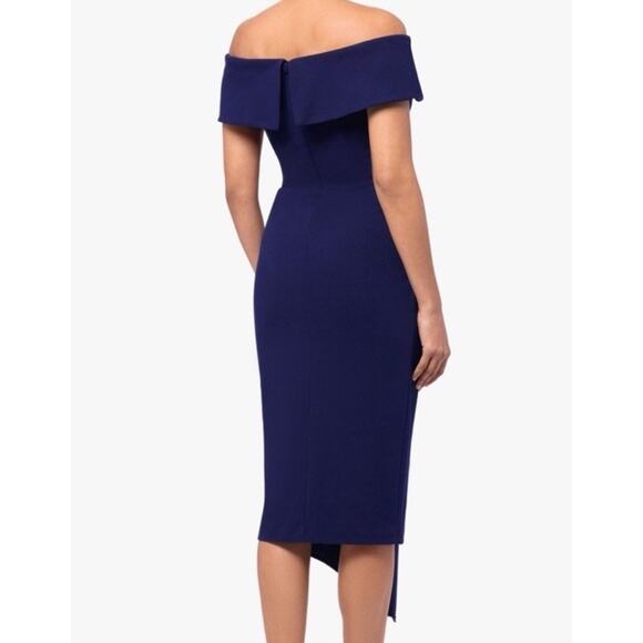 Betsy & Adam Side Pleat Ruffle Sheath Dress Navy Blue Sz 4 Style A24748 NWT $239 - Picture 2 of 16